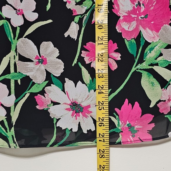 Kasper Woman Top Blouse 2X Black Floral Pink Pullover Crew Flutter Sleeves 0767 - Picture 4 of 13